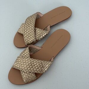 Loeffler Randall Claudie Metallic leather woven Slide Sandals gold size 9